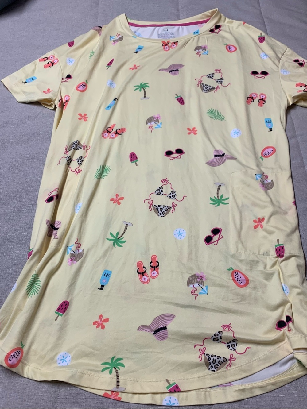 Secret Treasures Yellow Tropical Print Nightshirt Nightgown